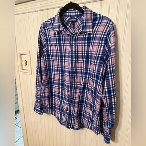 Lands End Plaid Flannel 100% Cotton Button Up Size 10